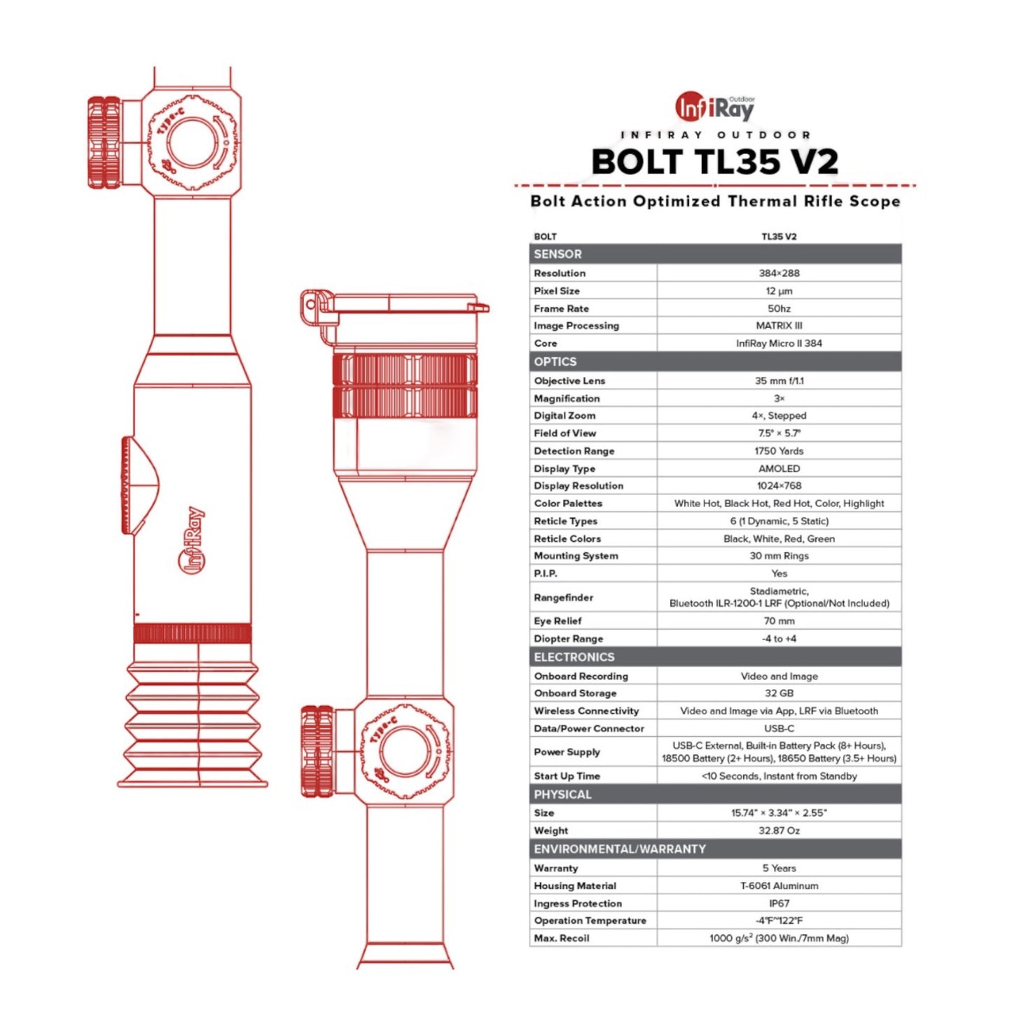 BOLT TL35 V2 Thermal Weapon Sight 384x288 35mm